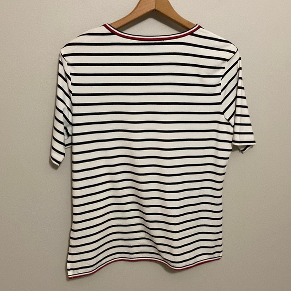 Tommy Hilfiger Women's Striped V-Neck Tee with Red Accents, Size Medium - Picture 6 of 7